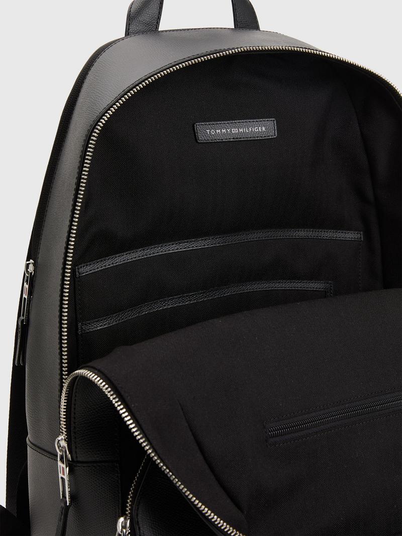 Férfi Tommy Hilfiger City Bőr Backpack Táska Fekete | HU 1478CTV